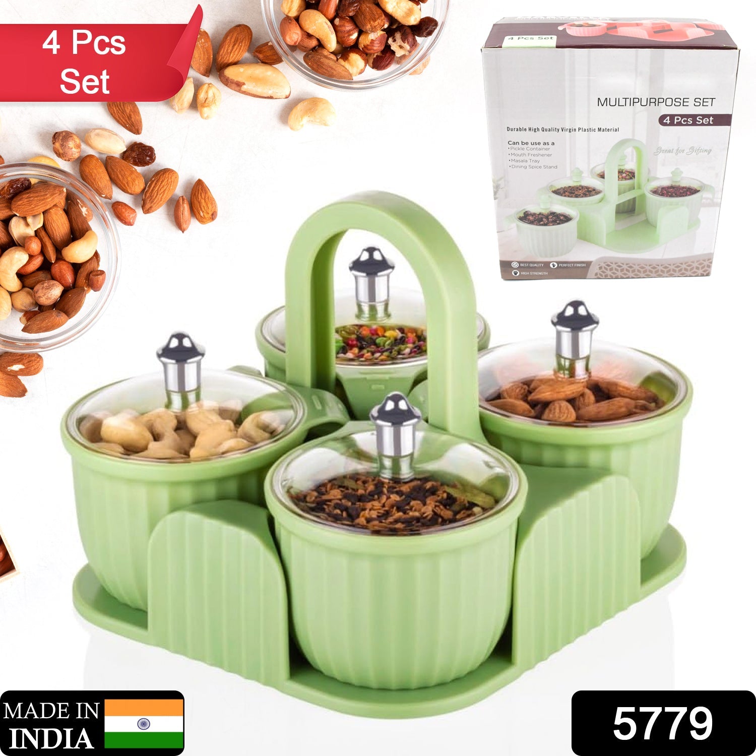 5779 Multipurpose Jar Dryfruit Set, Candy, Chocolate, Snacks Storage Jar, Masala Jar for Home and Kitchen Airtight Dry Fruit Plastic Storage Container Tray Set With Lid & 4 Serving Jar Container for Sweets,Chips,Cookies|(4 Pc Set) 5779 Multipurpose Jar Dryfruit Set, Candy, Chocolate, Snacks Storage Jar, Masala Jar for Home and Kitchen Airtight Dry Fruit Plastic Storage Container Tray Set With Lid & 4 Serving Jar Container for Sweets,Chips,Cookies|(4 Pc Set)